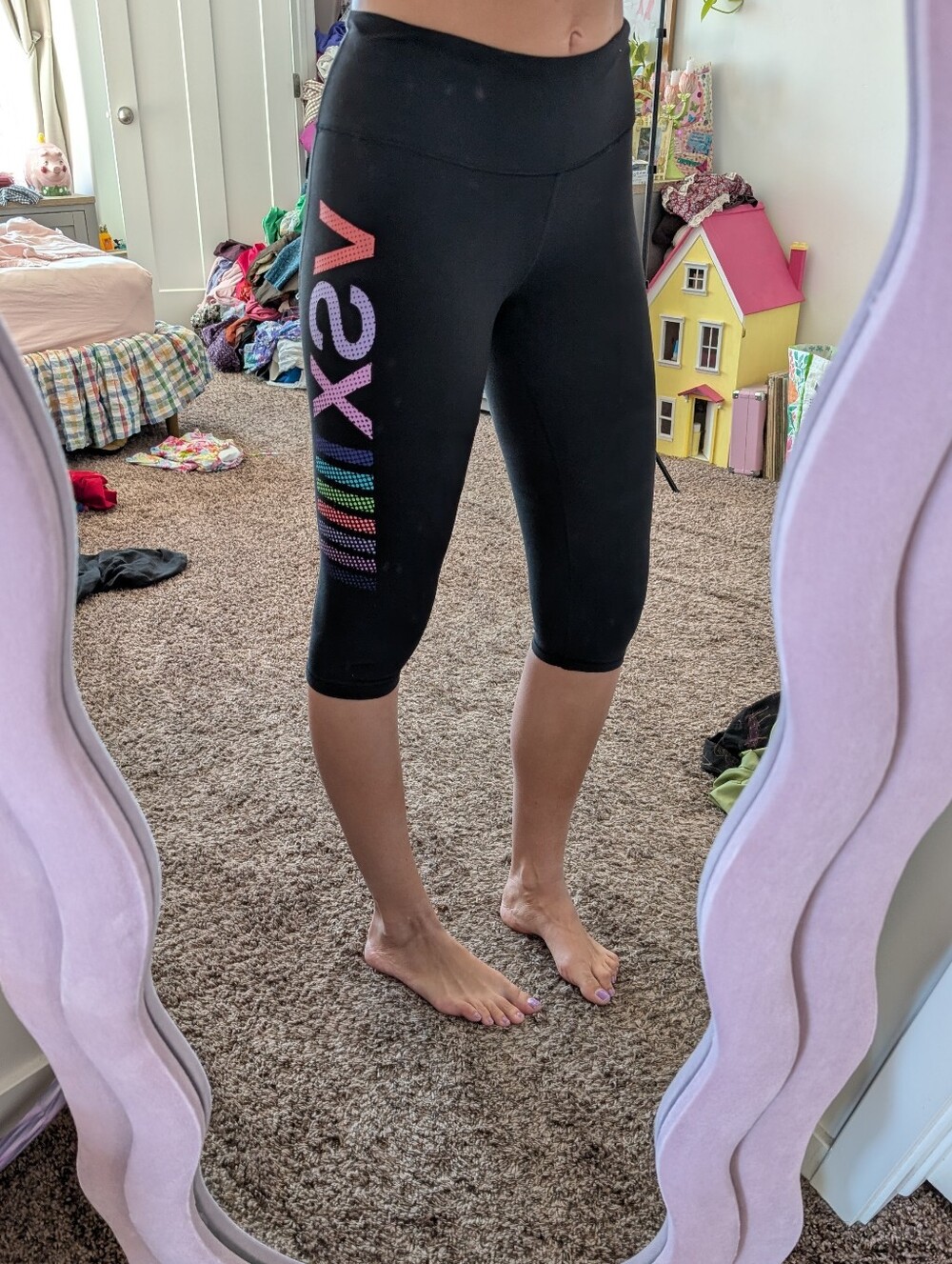 Victoria's Secret Black Capri Leggings with Multi-Color Lettering Size Medium
